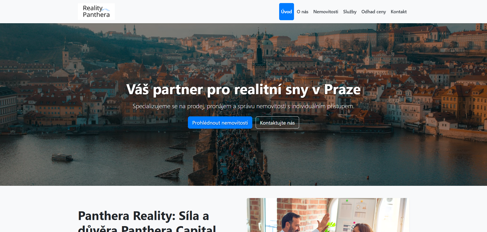 Webové stránky Reality Panthera – moderní web pro realitní firmu