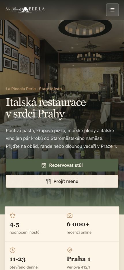 La Piccola Perla – mobilní verze webu na iPhonu