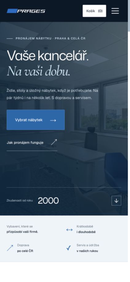 Pronájem nábytku – mobilní verze webu na iPhonu